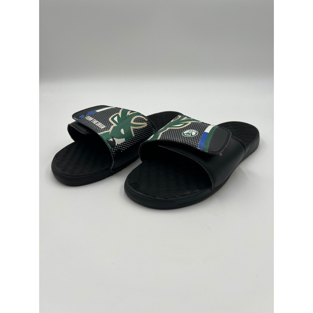 ISlide Milwaukee Bucks Fear The Deer Mens Size 12 Black Sandals Slides